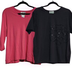 BUNDLE OF 2 MCBLING Y2K T-SHIRTS EUC QUACKER FACTORY EUC SIZE L PINK BLACK